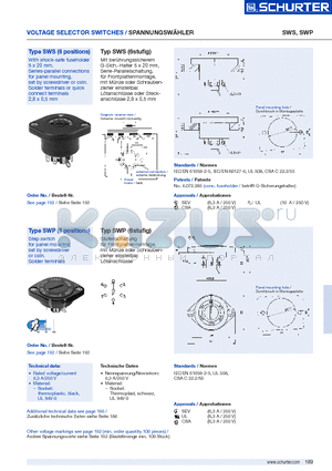 0033.1137 datasheet - VOLTAGE SELECTOR SWITCHES / SPANNUNGSWAHLER