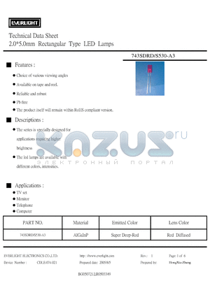 743SDRD datasheet - 2.0*5.0mm Rectangular Type LED Lamps