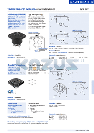 0033.1513 datasheet - VOLTAGE SELECTOR SWITCHES / SPANNUNGSWAHLER