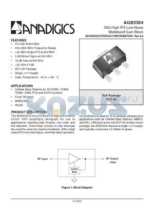 AGB3304S24Q1 datasheet - 50 High IP3 Low Noise Wideband Gain Block