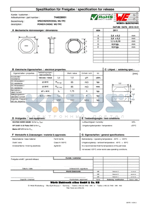 744028001 datasheet - POWER-CHOKE WE-TPC