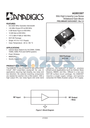 AGB3307 datasheet - 50-ohm High Linearity Low Noise Wideband Gain Block