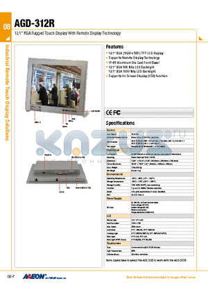 AGD-312R datasheet - 12.1 XGA (1024 x 768 ) TFT LCD Display