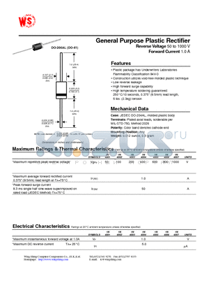 1N4001 datasheet - General Purpose Plastic Rectifier