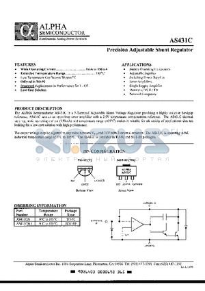 AS431CN1 datasheet - Precision Adjustable Shunt Regulator