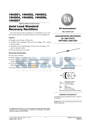 1N4001 datasheet - Axial Lead Standard Recovery Rectifiers