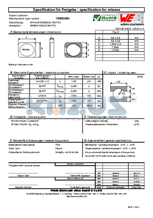 744031001 datasheet - POWER-CHOKE WE-TPC