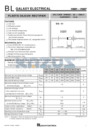 1N4001 datasheet - PLASTIC SILICON RECTIFIER