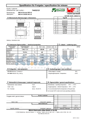 744032121 datasheet - SMD HF-CHOKE WE-LQ