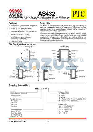AS432AA3VSN datasheet - 1.24V Precision Adjustable Shunt Reference