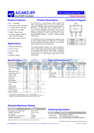 AG602-89PCB datasheet - InGaP HBT Gain Block