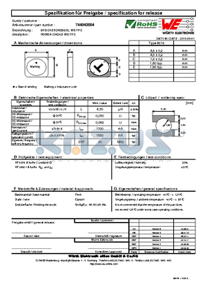 744042004 datasheet - POWER-CHOKE WE-TPC