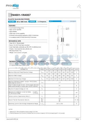 1N4001 datasheet - PLASTIC SILICON RECTIFIERS