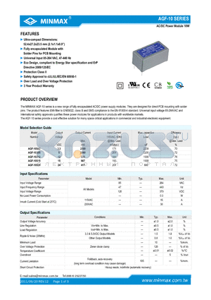 AGF-10S15 datasheet - AC/DC Power Module 10W Ultra-compact Dimensions