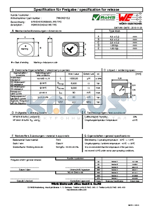 744043152 datasheet - POWER-CHOKE WE-TPC