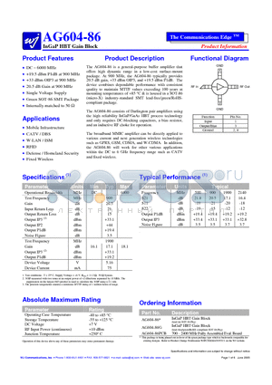 AG604-86 datasheet - InGaP HBT Gain Block