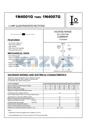 1N4001G datasheet - 1.0 AMP GLASS PASSIVATED RECTIFIERS