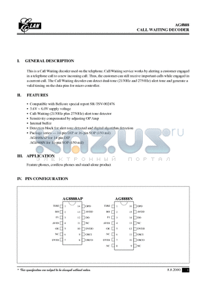 AG8888AP datasheet - CALL WAITING DECODER