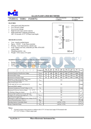 1N4001G datasheet - GLASS PASSIVATED RECTIFIER