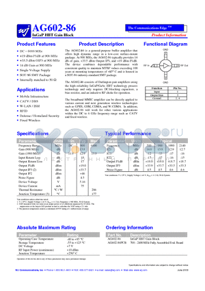 AG602-86 datasheet - InGaP HBT Gain Block