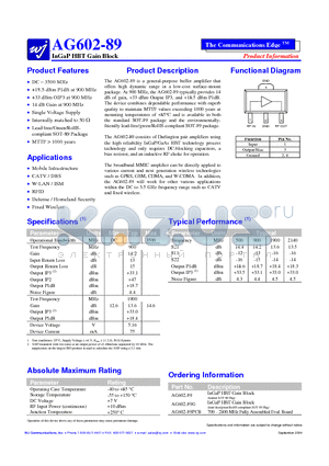 AG602-89 datasheet - InGaP HBT Gain Block