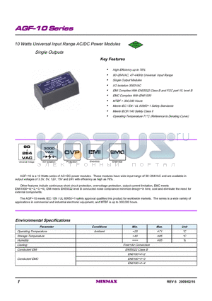 AGF-10S03 datasheet - 10 Watts Universal Input Range AC/DC Power Modules