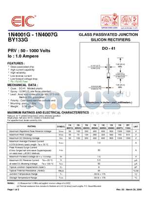 1N4001G datasheet - GLASS PASSIVATED JUNCTION SILICON RECTIFIERS