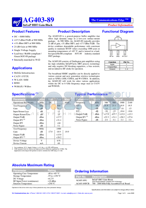 AG403-89G datasheet - InGaP HBT Gain Block