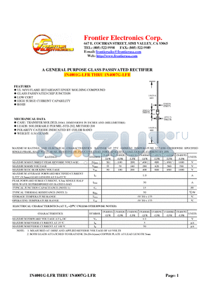 1N4001G-LFR datasheet - A GENERAL PURPOSE GLASS PASSIVATED RECTIFIER