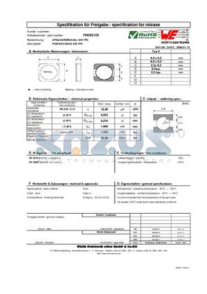 744062100 datasheet - POWER-CHOKE WE-TPC