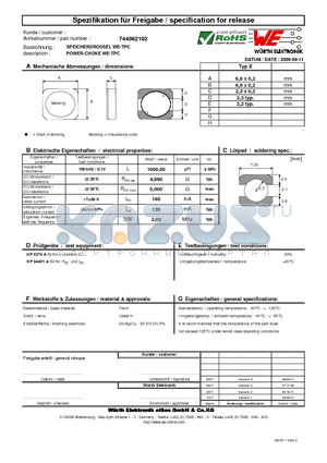 744062102 datasheet - POWER-CHOKE WE-TPC