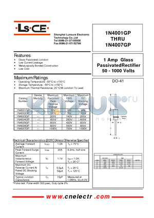 1N4001GP datasheet - 1 Amp Glass Passivated Rectifier 50-1000 Volts