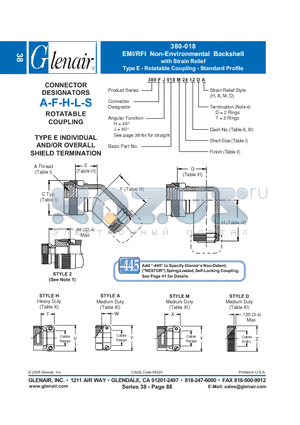 380AH018NF08 datasheet - EMI/RFI Non-Environmental Backshell with Strain Relief