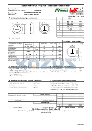 744071220 datasheet - POWER-CHOKE WE-TPC