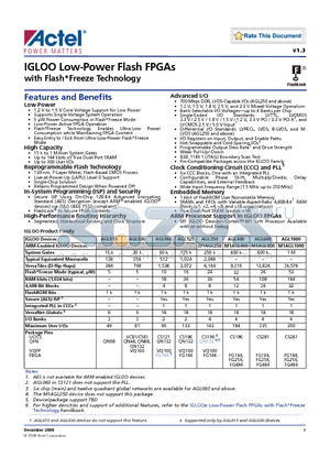 AGL015V5-VQ144 datasheet - IGLOO Low-Power Flash FPGAs with Flash Freeze Technology