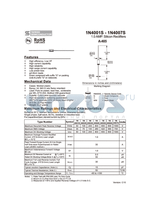 1N4001S_10 datasheet - 1.0 AMP. Silicon Rectifiers