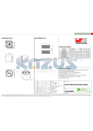 744089430056 datasheet - WE-SPC SMD Shielded Power Inductor
