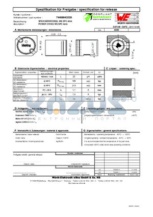 74408943220 datasheet - POWER CHOKE WE-SPC 4838