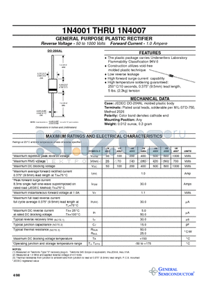 1N4002 datasheet - GENERAL PURPOSE PLASTIC RECTIFIER