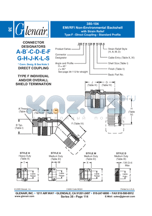 380AH104NF28 datasheet - EMI/RFI Non-Environmental Backshell with Strain Relief