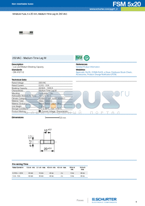 0034.2520.PT datasheet - Miniature Fuse, 5 x 20 mm, Medium-Time-Lag M, 250 VAC