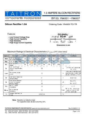 1N4002 datasheet - 1.0 AMPERE SILICON RECTIFIERS