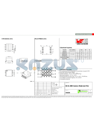 744204 datasheet - WE-SL SMD Common Mode Line Filter