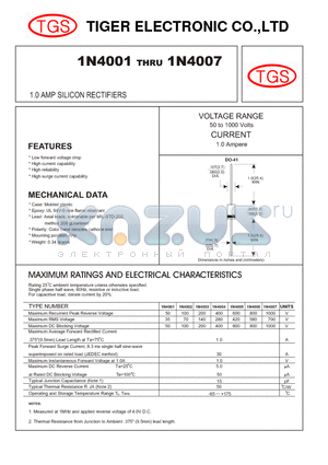 1N4002 datasheet - 1.0 AMP SILICON RECTIFIERS