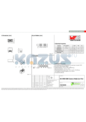 744230220 datasheet - WE-CNSW SMD Common Mode Line Filter