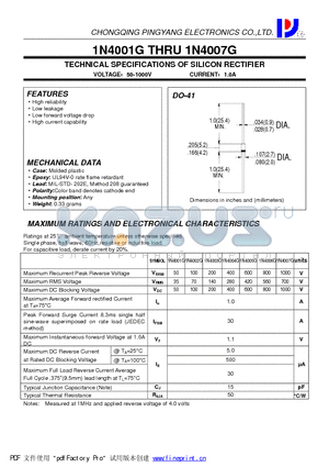 1N4002G datasheet - TECHNICAL SPECIFICATIONS OF SILICON RECTIFIER