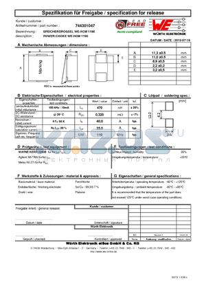 744301047 datasheet - POWER-CHOKE WE-HCM 1190