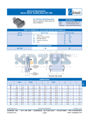 507-198-NF25 datasheet - Micro-D Backshells Strain Relief, Saddle Bars