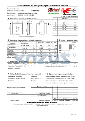 744305022 datasheet - POWER-CHOKE WE-HCM