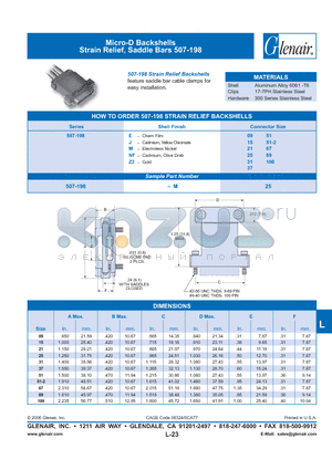 507-198-NF69 datasheet - Micro-D Backshells Strain Relief, Saddle Bars